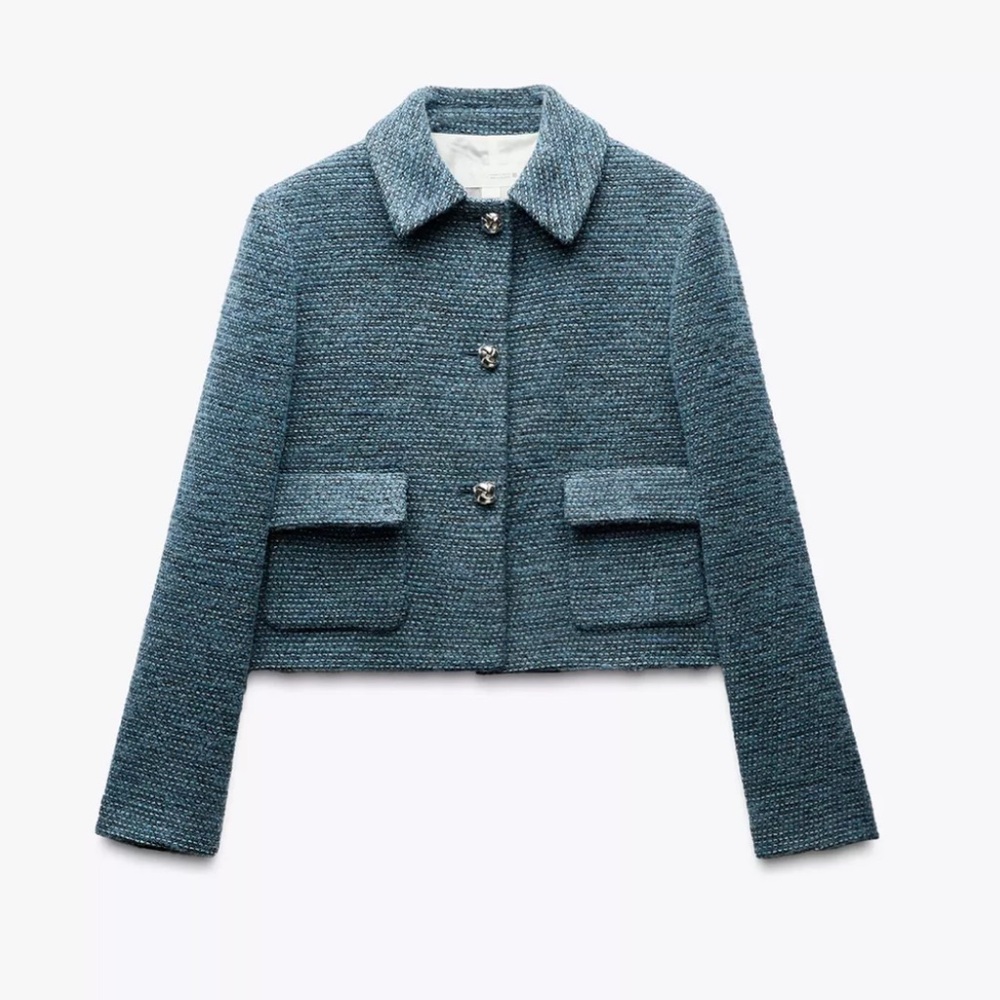 NWT Zara Boucle Tweed Blue Women's Jacket